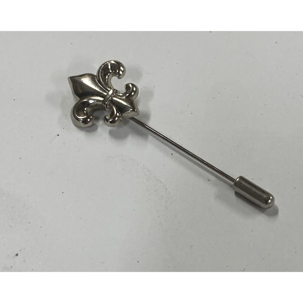 Vintage Fleur De Lis Stick Pin Lapel Pin Silver Tone French Lily Brooch Unisex